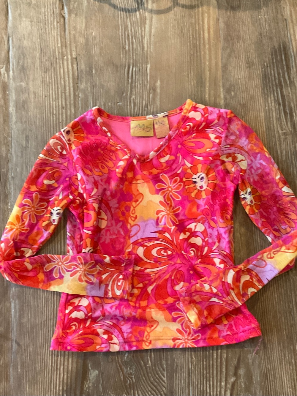 Thalia Sodi Girls Pink & Orange Floral Long Sleeve Top 7/8